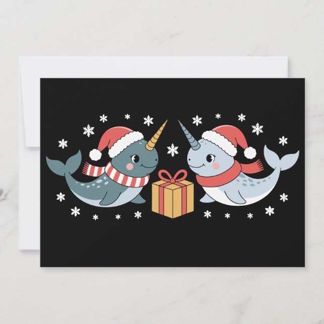 Invitación Narval de Navidad sombrero de Santa bufanda copos  (Anverso)