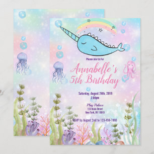 Invitación Narwhal acuarela bajo el mar