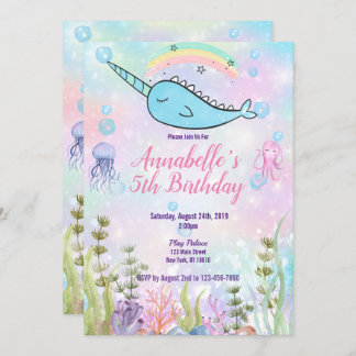 Invitación Narwhal acuarela bajo el mar