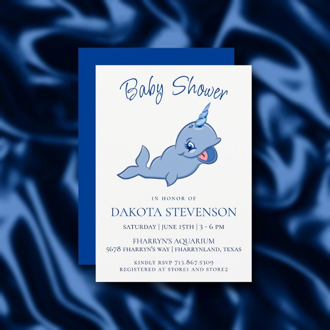 Invitación Narwhal Blue | Adorable Kawaii Baby Boy Shower (Subido por el creador)