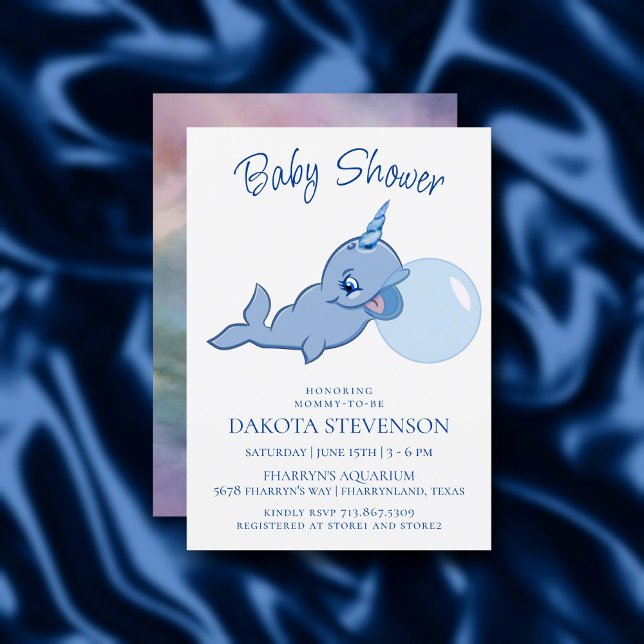 Invitación Narwhal Blue | Bebé de burbuja adorable Kawaii (Subido por el creador)