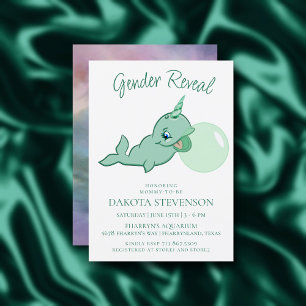 Invitación Narwhal Green   Mint Chibi Cuta Personalizado Goma