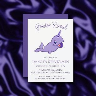 Invitación Narwhal Purple   Ducha de Unicornio de mar mágico 