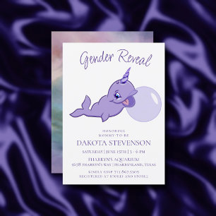 Invitación Narwhal Purple Goma Lilac mágica de burbuja mari