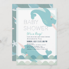 Invitación Narwhal Waves Sea Blue Boy Baby Shower