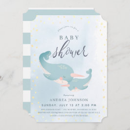 Invitación Narwhals Watercolor Blue Boy Baby Shower