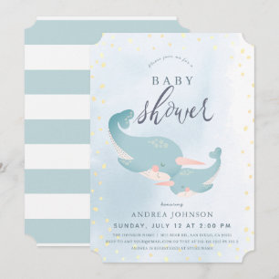 Invitación Narwhals Watercolor Blue Boy Baby Shower