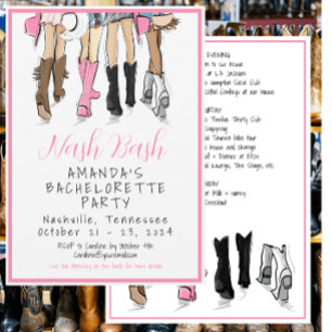 Invitación Nash Bash Bachelorette Fashion Weekend Itinerary