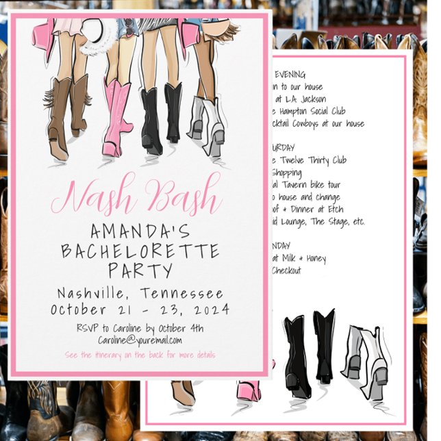 Invitación Nash Bash Bachelorette Fashion Weekend Itinerary (Subido por el creador)
