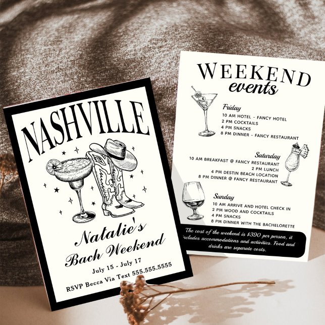 Invitación Nashville Bachelorette Cocktail Itinerario Social (Subido por el creador)