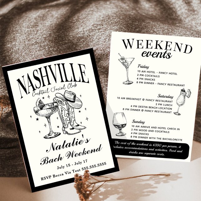Invitación Nashville Bachelorette Cocktail Itinerario Social (Subido por el creador)