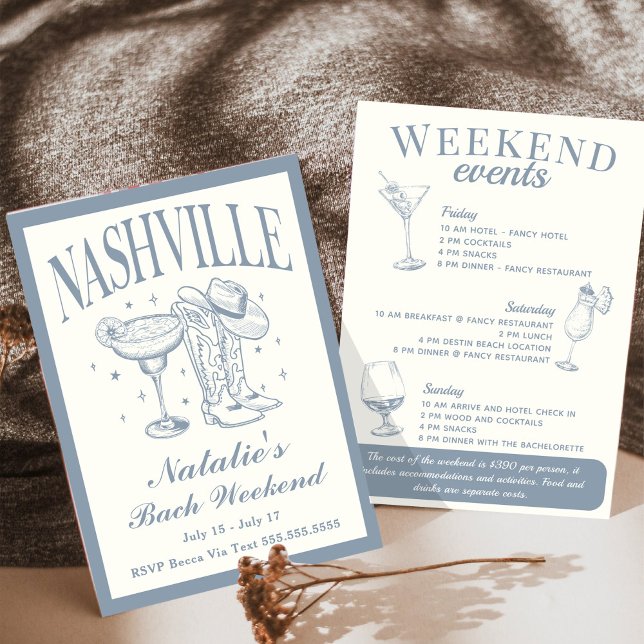 Invitación Nashville Bachelorette Rodeo Cocktail Itinerario (Subido por el creador)