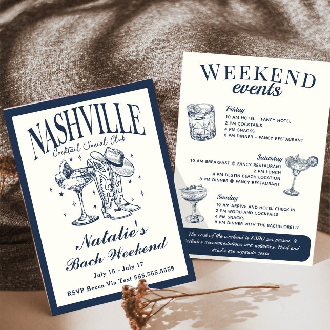 Invitación Nashville Bachelorette Rodeo Cocktail Itinerario (Subido por el creador)
