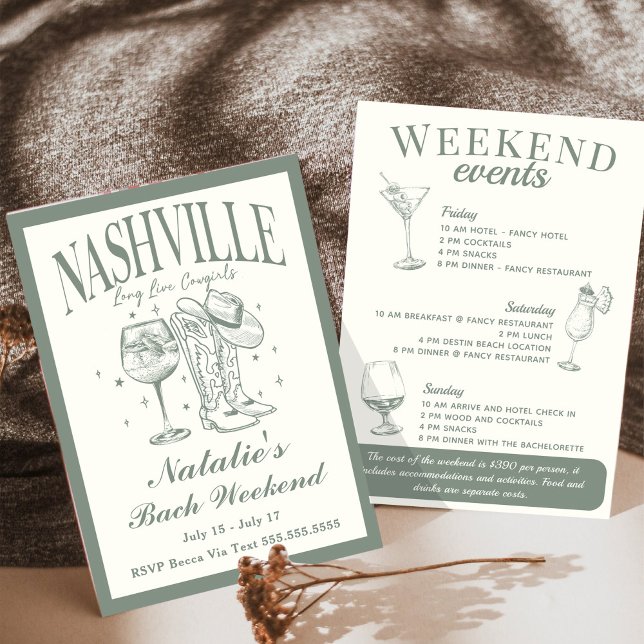 Invitación Nashville Bachelorette Rodeo Cocktail Itinerario (Subido por el creador)