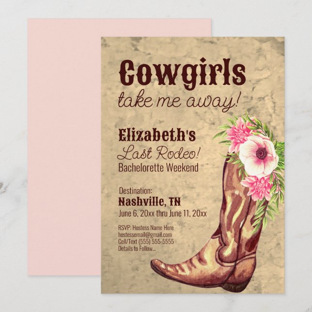 Invitación Nashville Bachelorette Rustic Cowgirl (Anverso / Reverso)