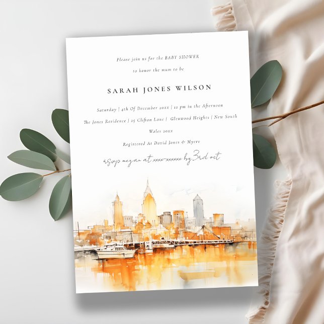 Invitación Nashville City Skyline Watercolor Baby Shower (Subido por el creador)