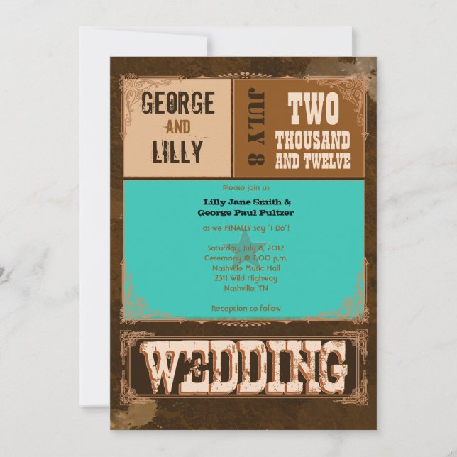 Invitación Nashville invita:  Turquesa (Anverso)