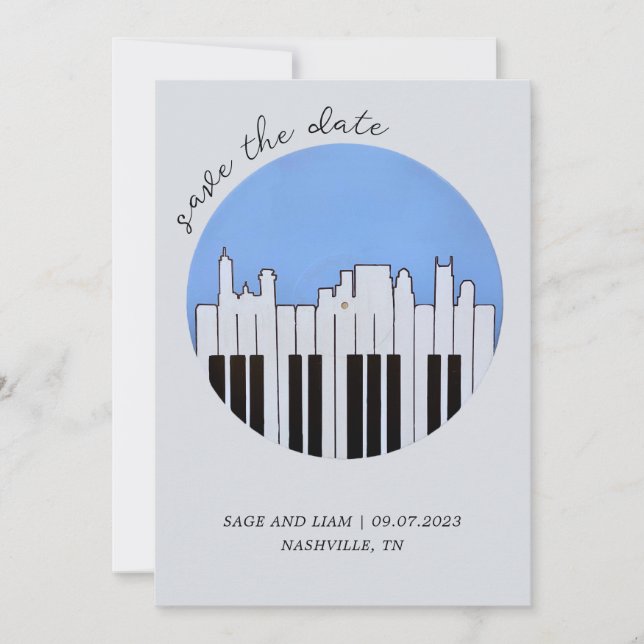 Invitación Nashville Skyline Piano Music Record Guardar la fe (Anverso)