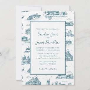 Invitación Nashville Toile Crepúsculo Azul sobre Blanco