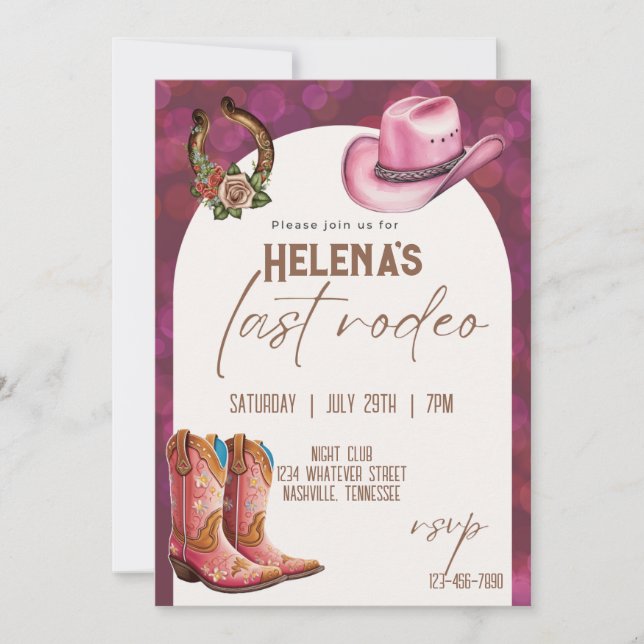 Invitación Nashville Última Fiesta de Bachelorette Rodeo (Anverso)