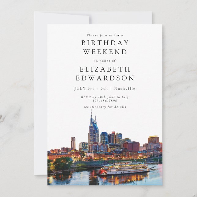 Invitación Nashville Watercolor Birthday Weekend (Anverso)
