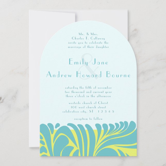 Invitación Natación Art Deco Citrus Yellow Swirl (Anverso)