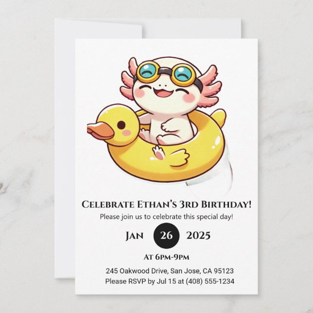 Invitación Natación Axolotl Fun Cumpleaños (Anverso)
