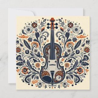 Invitación  National Violin Day Melody Sticker with Folk Art 