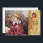 INVITACIÓN NATIVIDAD CON ÁNGELES - MÁGICA DE NAVIDADES MONOGR<br><div class="desc">Ambiente colorido y mágico de los Navidades del pintor alemán Matthias Grunewald. Elegante, elegante y único diseño con una vibrante piedra en 3D sobre pergamino personalizable fácilmente con tu texto e iniciales. Diseño digital de BALDESIGN3D (c) Fácil de personalizar como navidad, invitación de fiesta de vacaciones, tarjetas de lugar, tarjeta...</div>