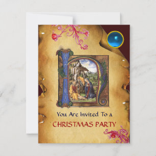Invitación NATIVIDAD XMAS PARCHMENT Monograma de zafiro azul