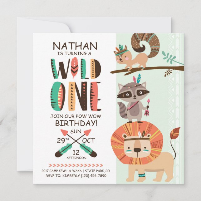 Invitación Nativo indio americano Pow Wow Birday (Anverso)