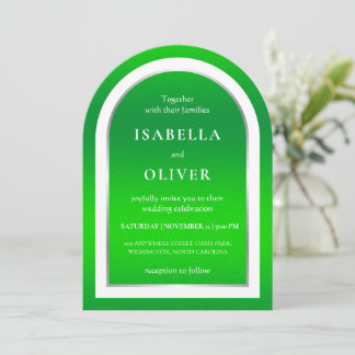 Invitación Natural grass green white text wedding