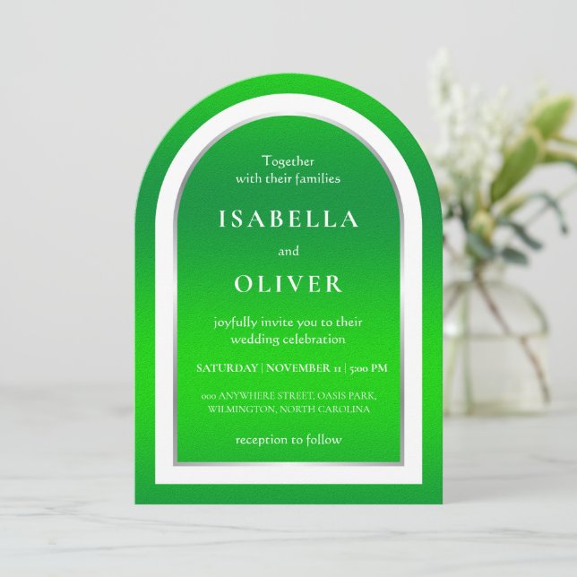 Invitación Natural grass green white text wedding (Anverso de pie)