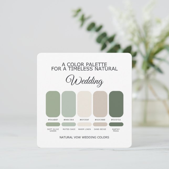 Invitación Natural Green Wedding Color Palette Card (Anverso de pie)