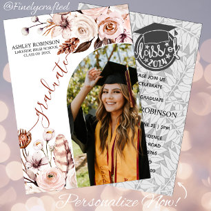 Invitación Naturaleza acuarela personalizada Graduación flora