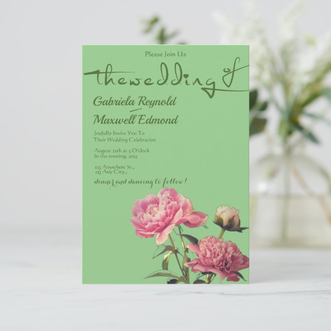 Invitación Naturaleza acuarela Verdor Peony Floral Boda (Anverso de pie)