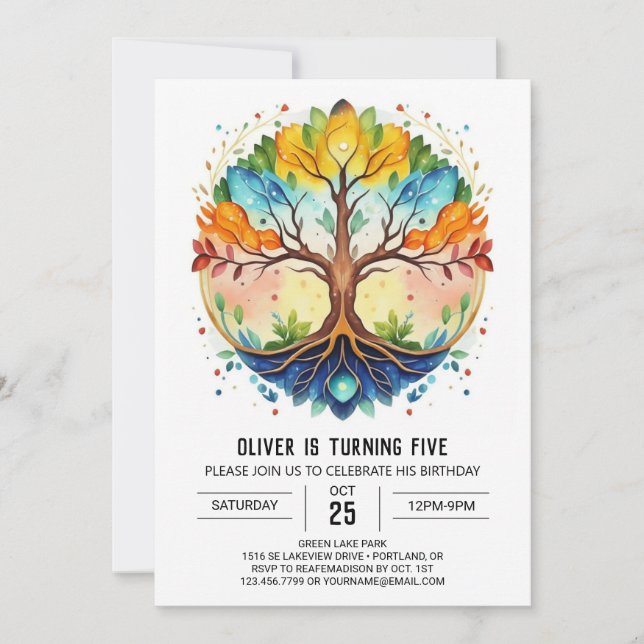 Invitación Naturaleza Árbol caprichoso de vida Cumpleaños (Anverso)