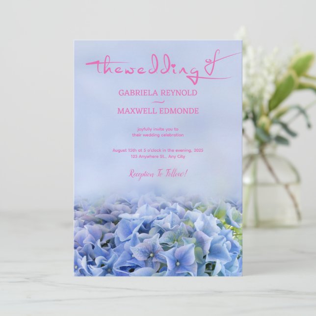 Invitación Naturaleza Azul púrpura Hidrangea Boda (Anverso de pie)