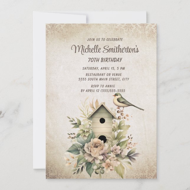Invitación Naturaleza botánica de la casa de aves 70 cumpleañ (Anverso)