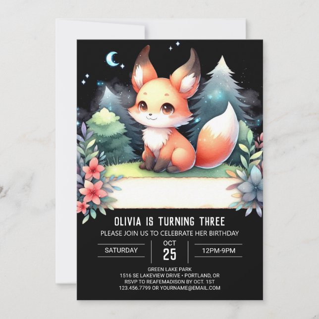 Invitación Naturaleza caprichosa Fox Birday digital (Anverso)