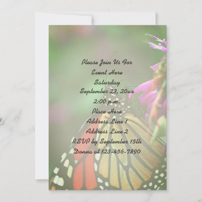 Invitación Naturaleza de la mariposa monarca (Anverso)
