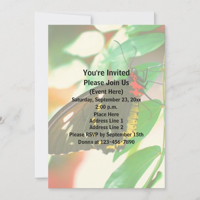 Invitación Naturaleza de la mariposa negra (Anverso)