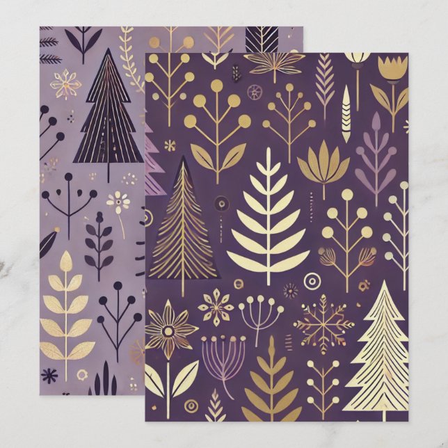 Invitación Naturaleza escandinava dorada y púrpura imprimible (Anverso / Reverso)