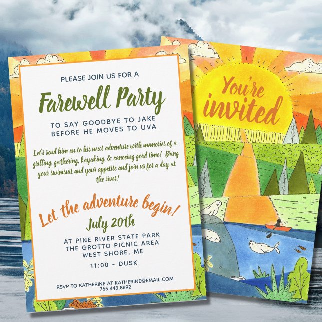 Invitación Naturaleza ilustrada de River Adventure Farewell F (Subido por el creador)