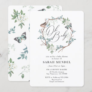 Invitación Naturaleza Mariposa Floral Wreath Baby Shower