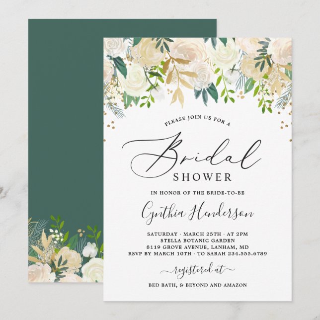 Invitación Naturaleza moderna Dorado verde Floral Bridal Duch (Anverso / Reverso)