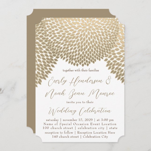 Invitación Naturaleza Neutral Beige Boda de crisantemo floral (Anverso / Reverso)