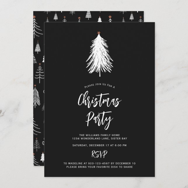 Invitación Naturaleza simple Fiesta de árbol de Navidad blanc (Anverso / Reverso)