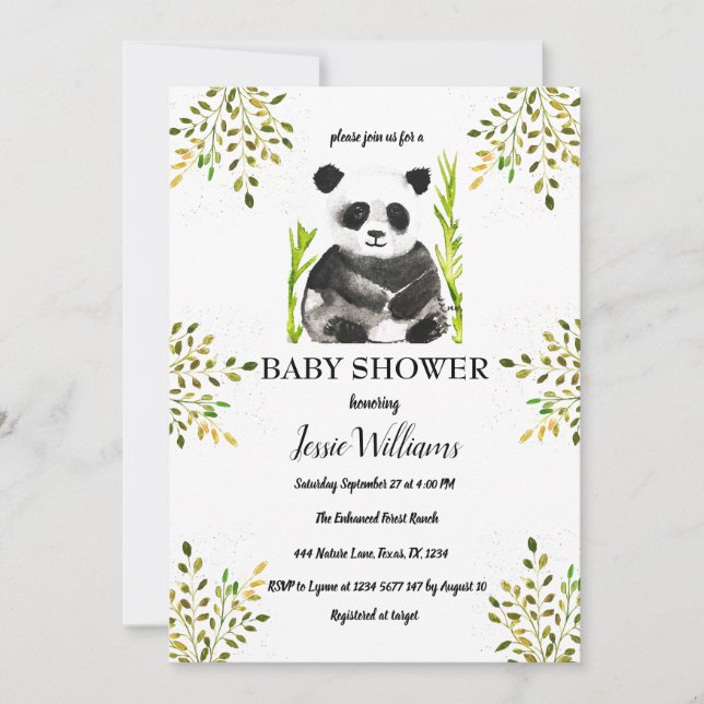 Invitación Naturaleza verde de Panda Bear Baby Shower (Anverso)