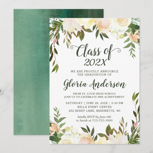 Invitación Naturaleza Verdor Clase Floral de 2022 Graduación (Anverso / Reverso)